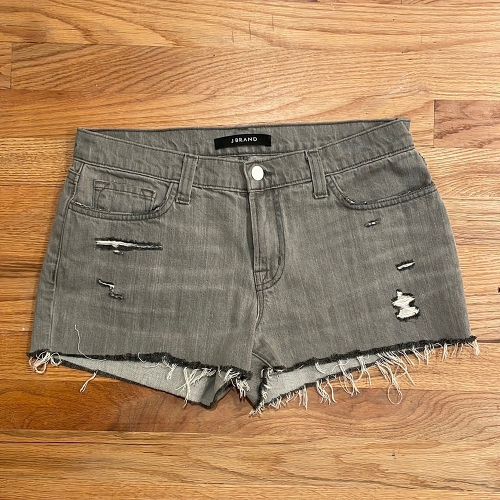 J Brand Gray Distressed Denim Jean Shorts